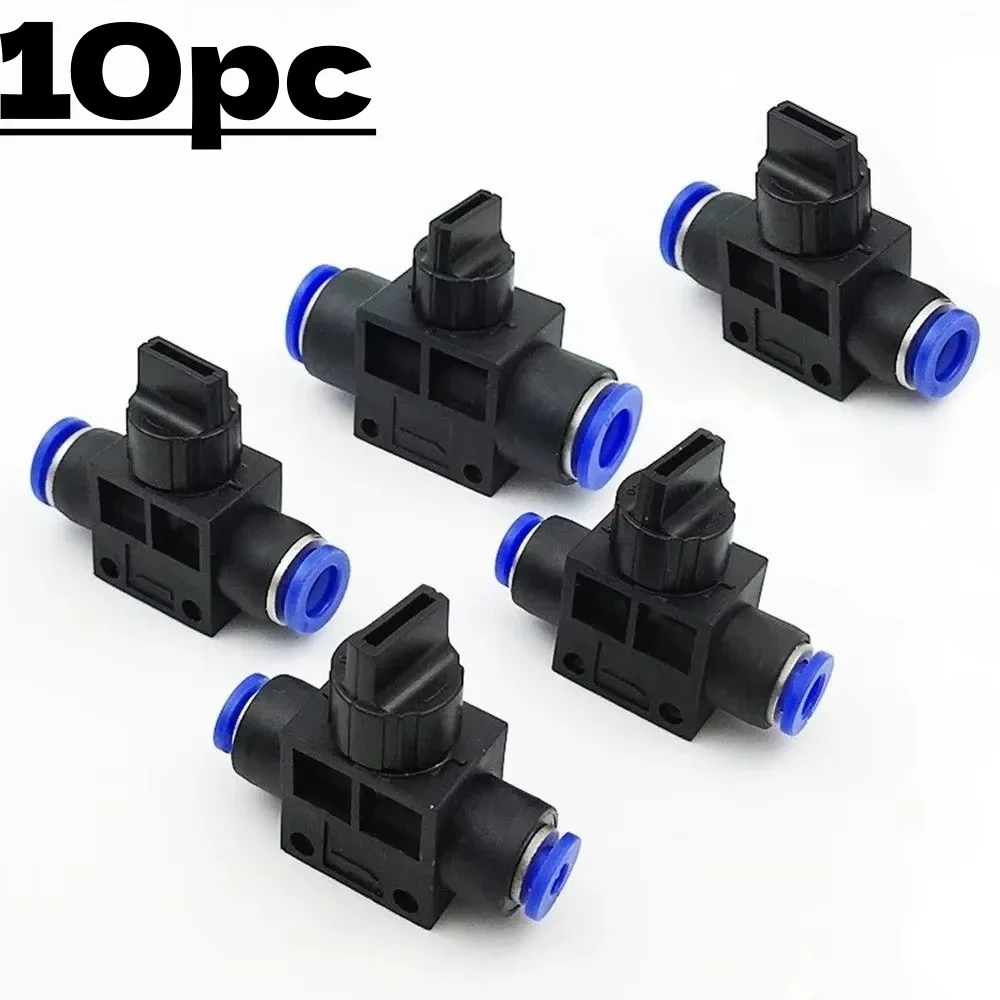 10PC HVFF Pneumatic Fittings Set 2-Way Push-In Air Tube Hose Connectors with Valve Switch Joint in Multiple Sizes 4/6/8/10/12mm