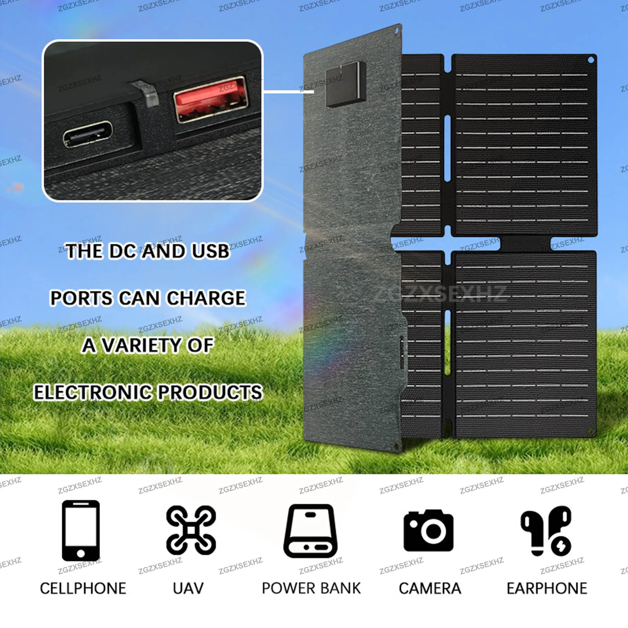 30 واط المحمولة طوي ETFE شاحن لوحة طاقة شمسية للتخييم في الهواء الطلق مقاوم للماء مع بطارية الطاقة الشمسية USB للهواتف لقارب RV