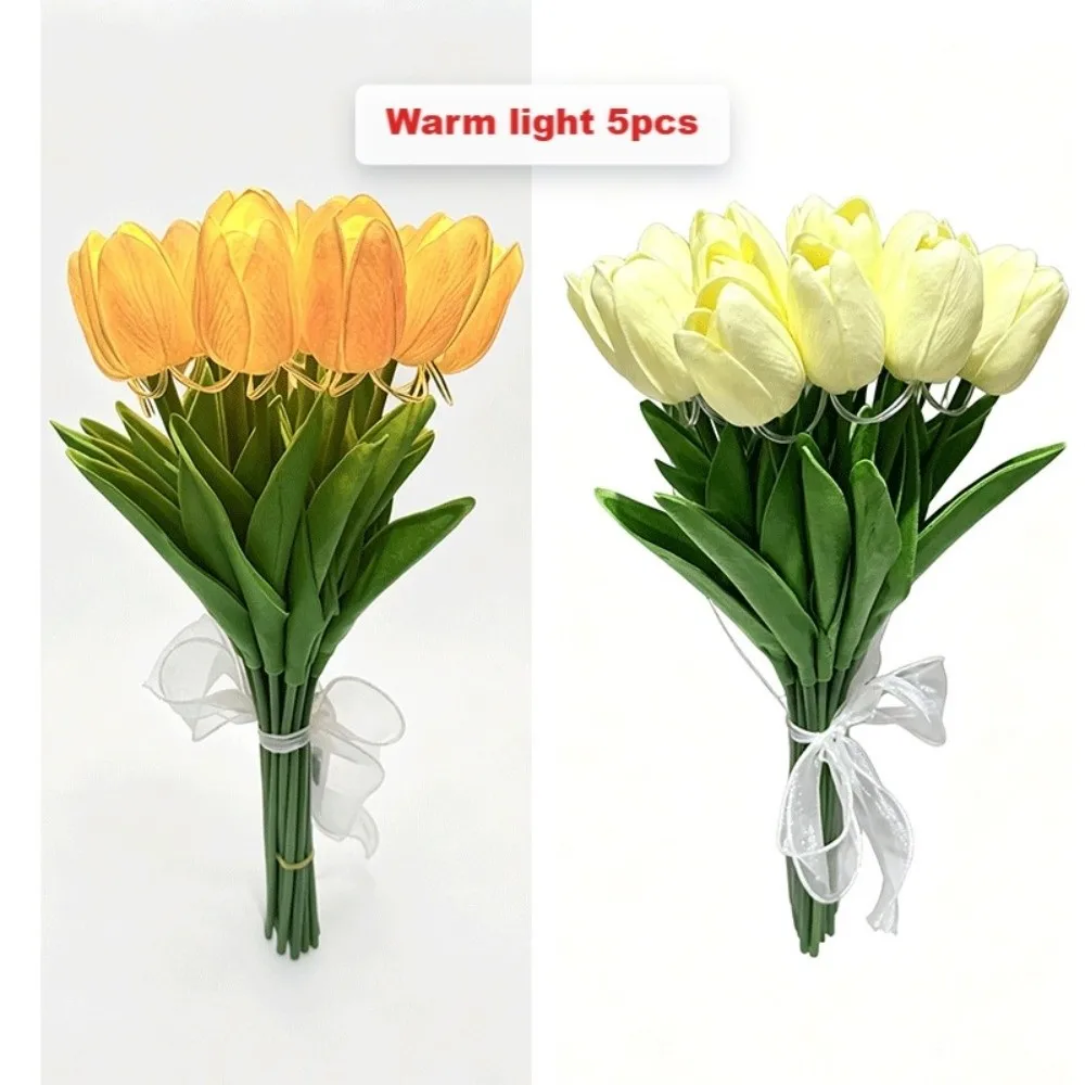 5pcs/15pcs Warm Light Tulip Night Light Handheld Glowing LED Artificial Flowers Flower Shaped Real Touch Tulip Lamp Birthday