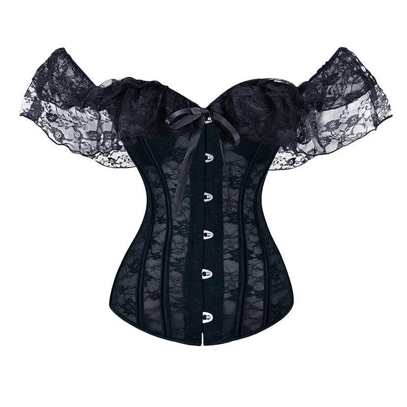 

Women's Lace Overbust Corsets and Bustiers Plus Black White Off Shoulder Corset Tops Sexy Lingerie Body Shaper корсет женский