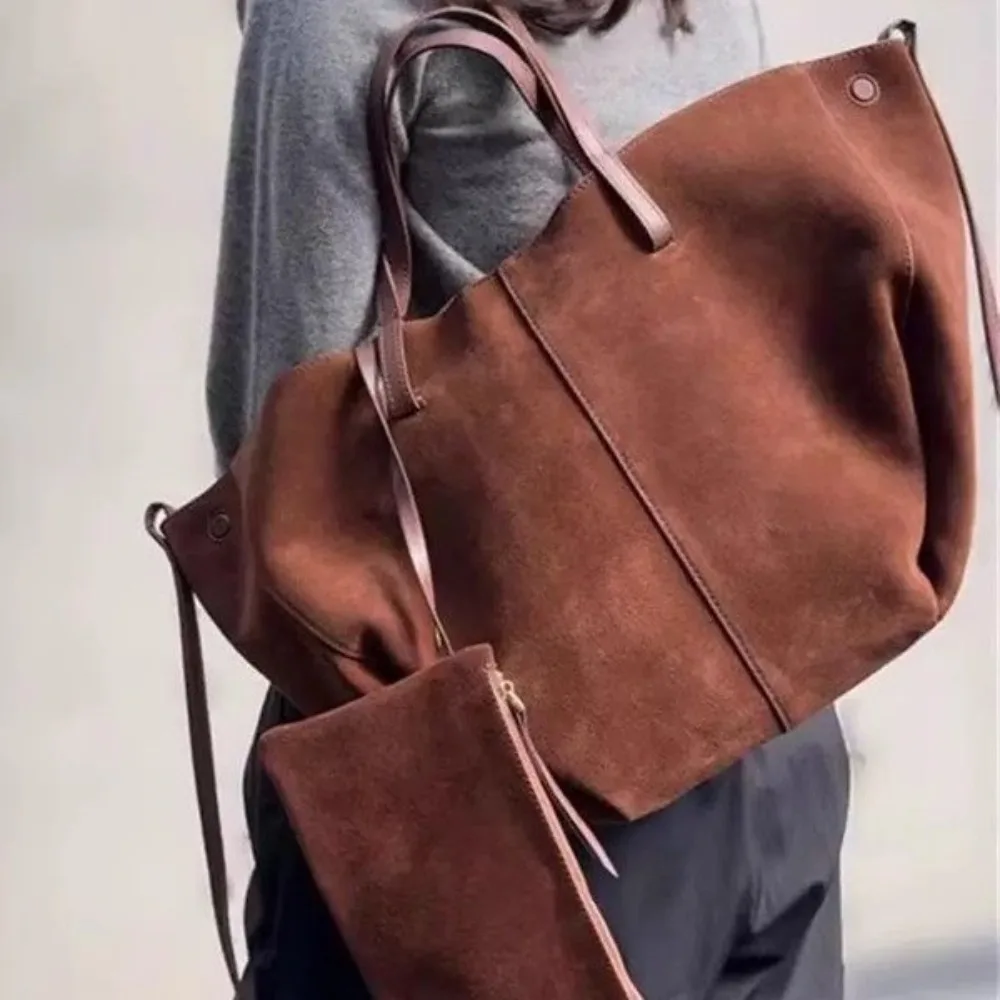 

Матовая замшевая сумка с крыльями, большая вместительная сумка-тоут на одно плечо подмышками