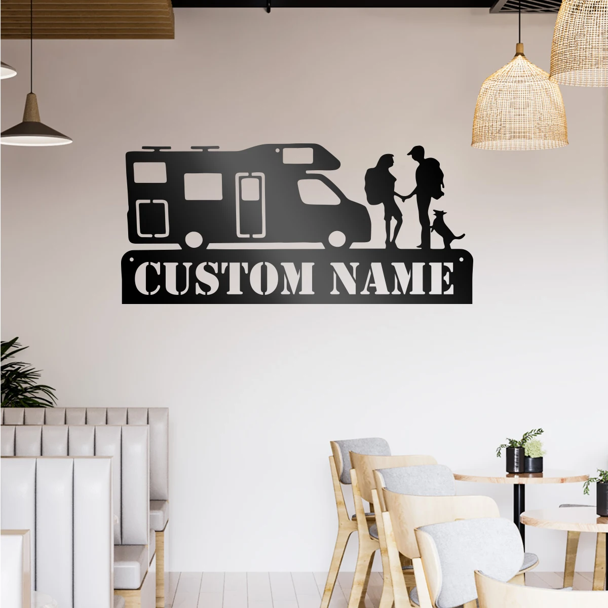 

RV travel Personalization custom name Metal Wall Art Sign Farmhouse Hanging Decor Black Cutout Plaque Home Office Living