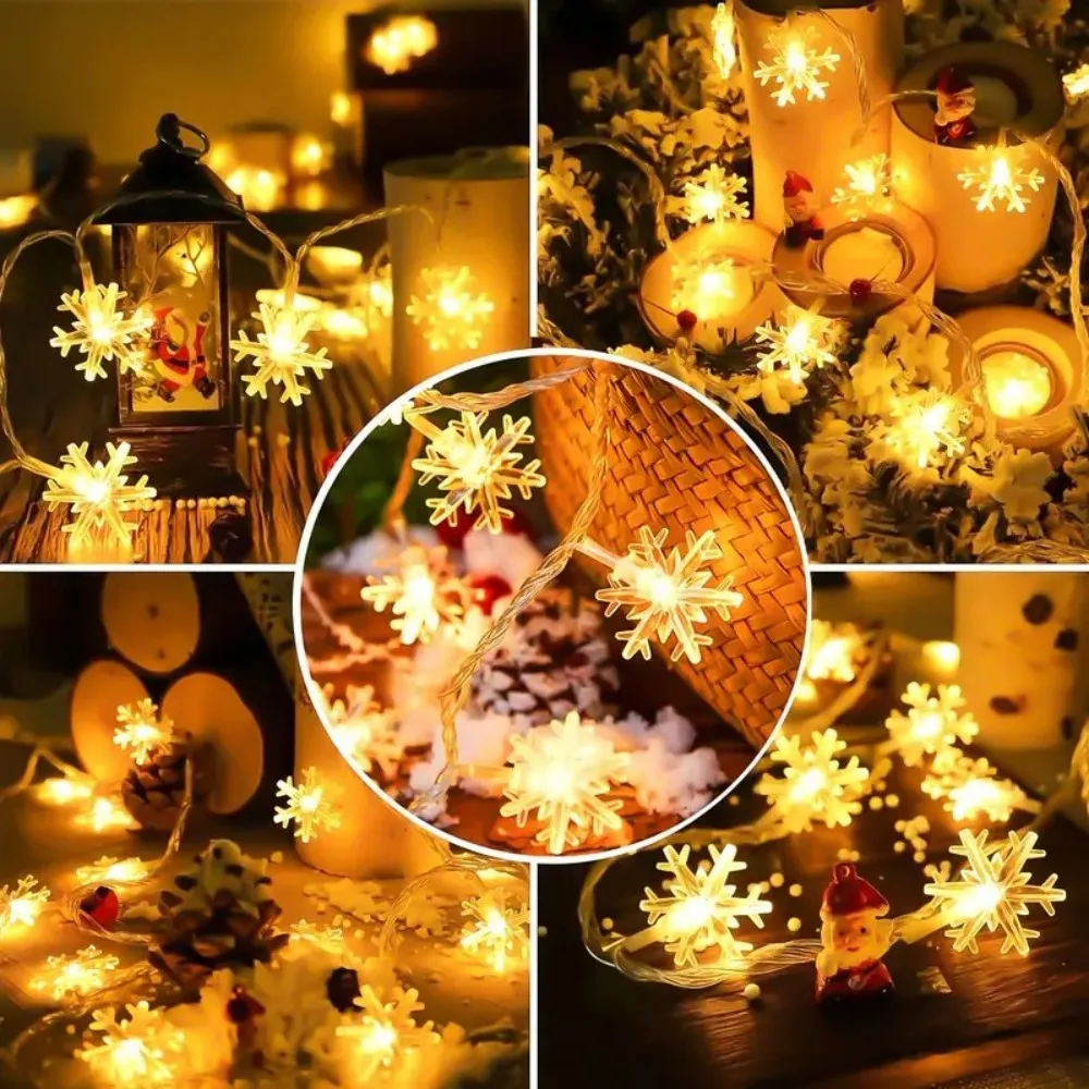 1PC 1.5M/3M/6M Christmas Snowflake Battery Box Atmosphere Decoration Light String,Excluding Battery,Used for Holiday Decoration