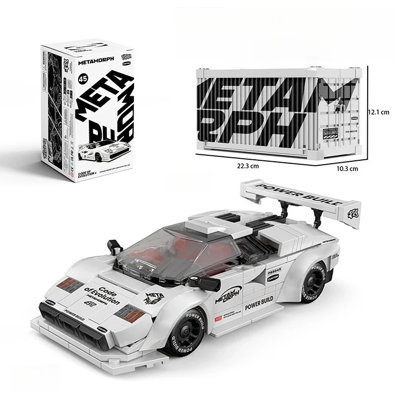 Voiture de course technique PB8845, 338 pièces, petit bloc de construction, modèle de véhicule de ville de sport, briques à assembler, jouet pour enfants et adultes, cadeau de noël