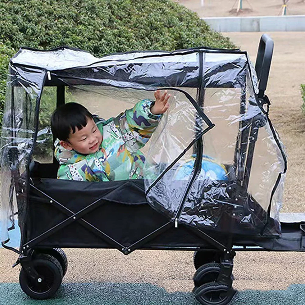 

1pc Camping Trolley Rain Cover Garden Picnic Wagon Stroller Cart Waterproof Cover PVC Plastic With Double Zips Easy To Install