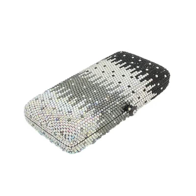Boutique De FGG สีดําสีผู้หญิงคริสตัลคลัทช์กระเป๋างานแต่งงาน Rhinestone กระเป๋าถือเจ้าสาว Minaudiere กระเป๋า