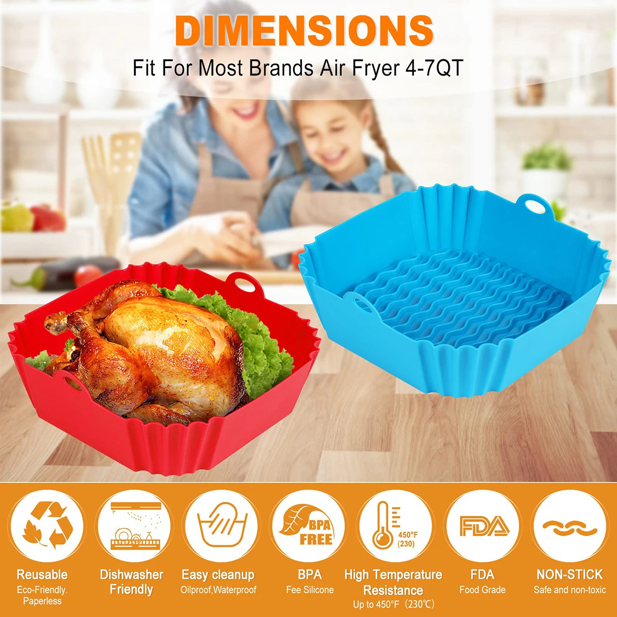 Airfryer Silicone Basket Reusable Oven Baking Tray Silicone Mold For Air Fryer Pizza Fried Chicken Basket Air Fryer Accessories