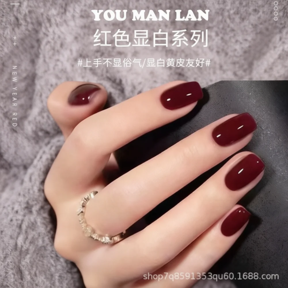Durable Cherry Red Glitter Polish Quick Air Dry No UV Light Needed Professional Decorative Manicure Lacquer For Summer