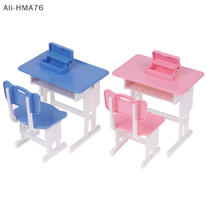 

1 Set 1:12 Dollhouse Miniature School Desk Chair and Pencil-box Stationery Toy for Children Pretend Play Dollhouse Accessories