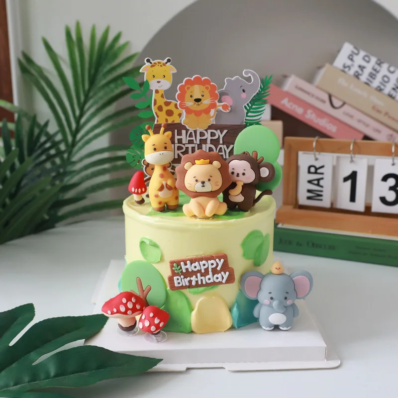 Safari Tortendekoration Wilde Tiere Löwe Elefant Giraffe Affe Dschungeltiere Wild One Kuchendekoration Geburtstagsparty Zubehör – Detail 5