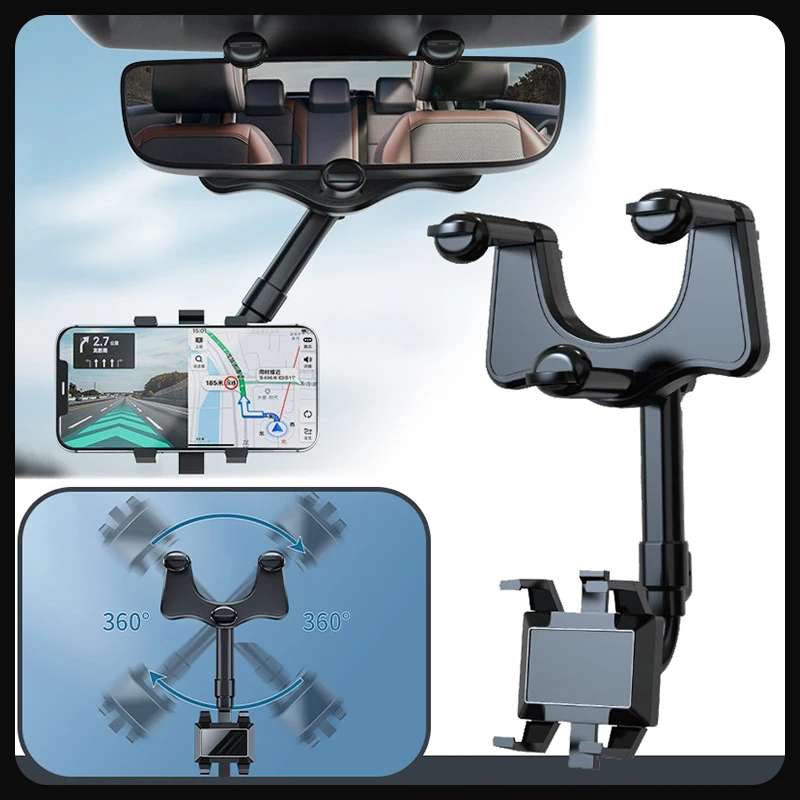 Universal Clip Car Phone Holder Rotatable and Retractable Rearview Mirror Driving Recorder Bracket GPS Mobile Phone Support