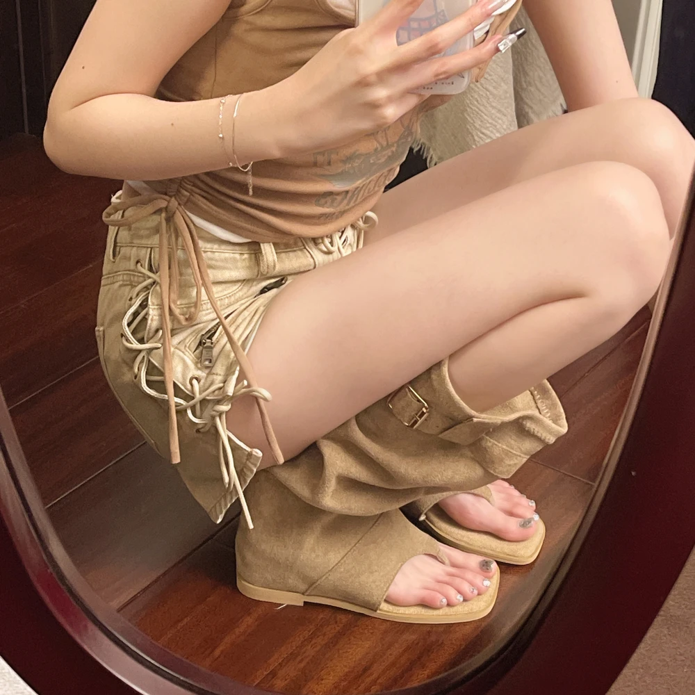 

Fashion Versatile Woman Shoes Summer New Items Square Toe Flat Shoes Retro Women's Clip Toe Boots Anti Slip Women's Sandalsту