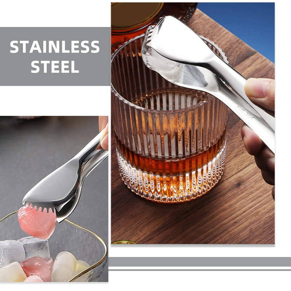 

2Pcs Stainless Steel Ice Tongs Kitchen Food Tong Bread Clip Multi Function Bbq Grill Toast Serving Tool
