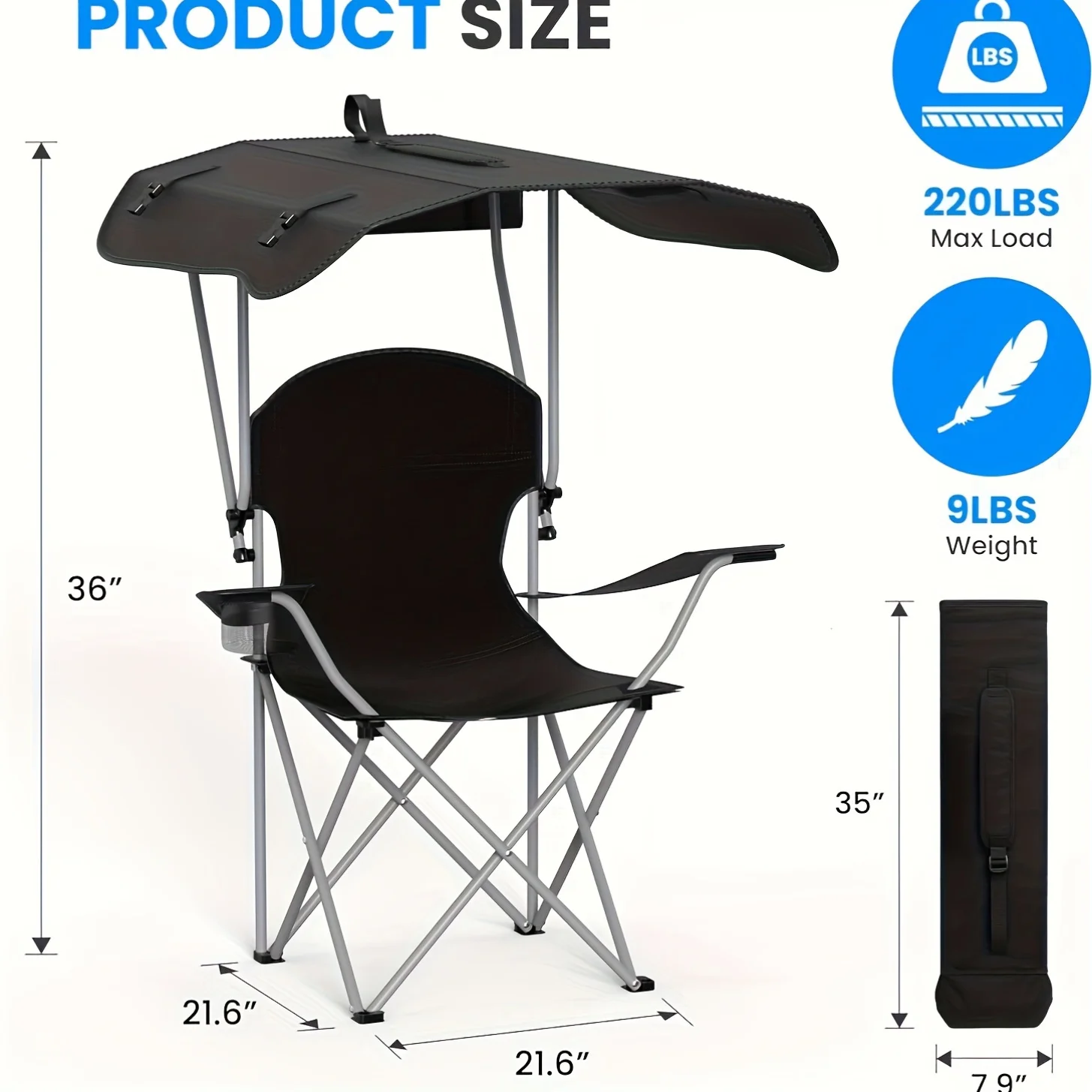 Portable folding fishing chair with sunshade - equipped with cup holder, portable and lightweight design, suitable for beaches image 4