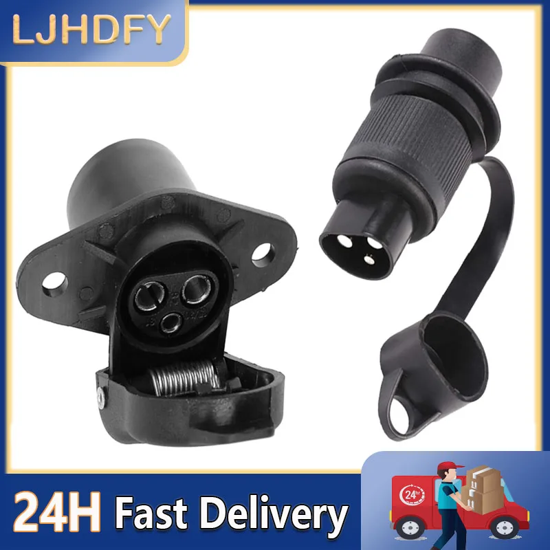3 Pin Trailer Socket Connectors Round 3 Pole Plug-in Trailer Tractor Plug for Electrical Caravan Truck 12V