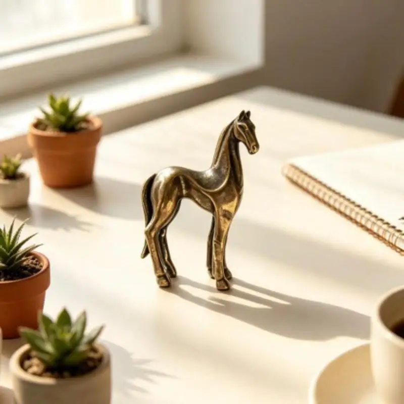 Brass Horse Figurine Sculpture Horse Statue Decorative Art Suitable For Home Living Room, Bar, Coffee Shop, Room Decor