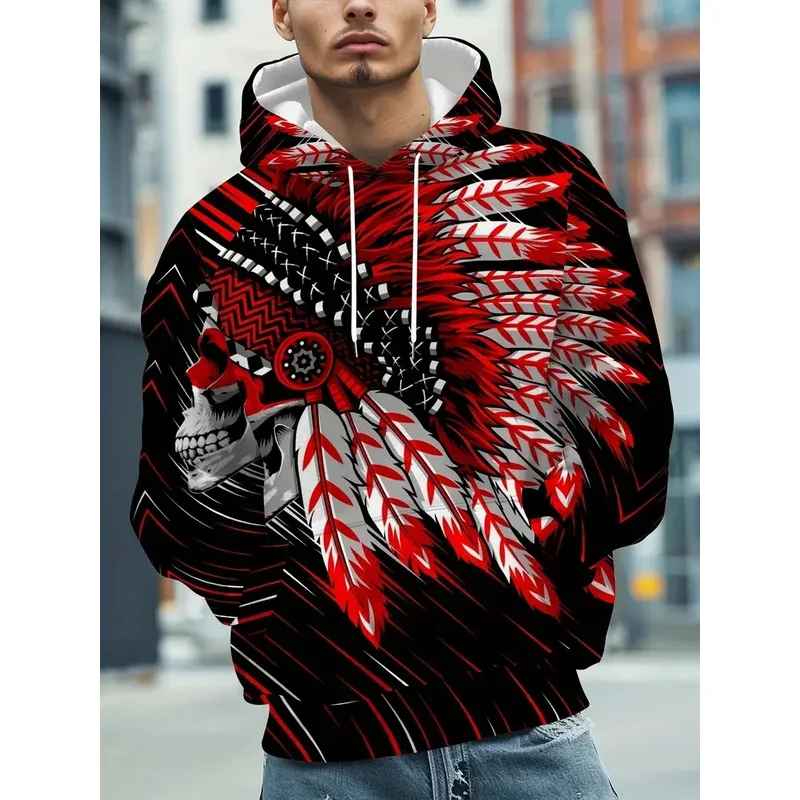 Men's hoodie native ethnic print sweatshirts for men Harajuku hooded shirt pullover casual clothes streetwear top men's clothing