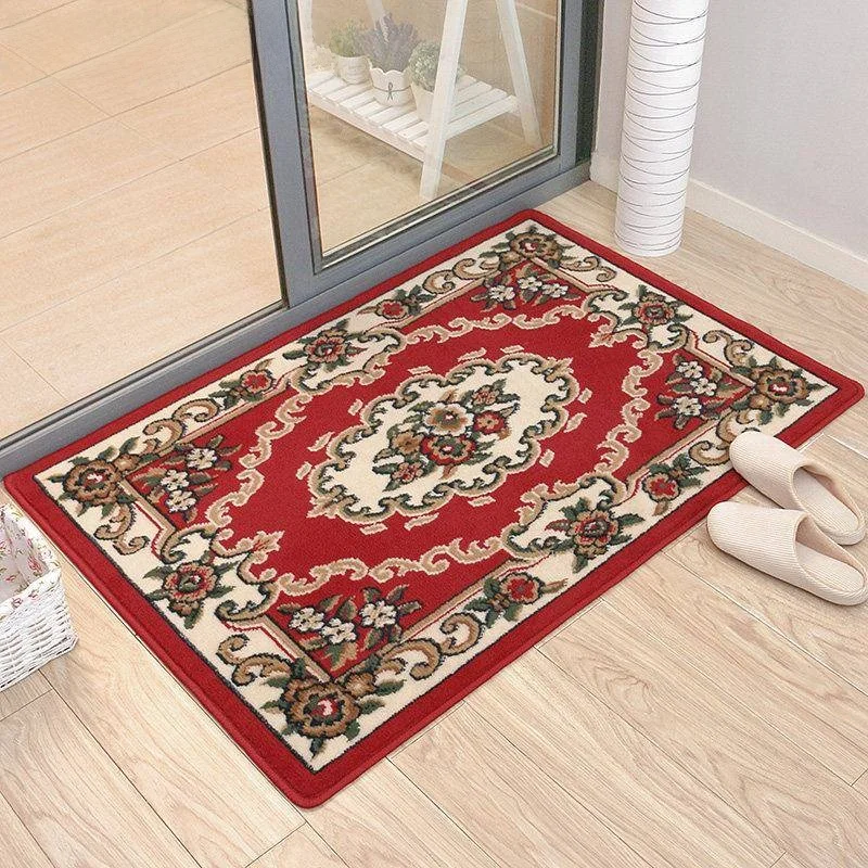 

Red Anti-Slip hine-Woven Entrance Mat Living Room Carpet Door Mat Kitchen Floor Rug Home Use lway Pad Rectangular ape