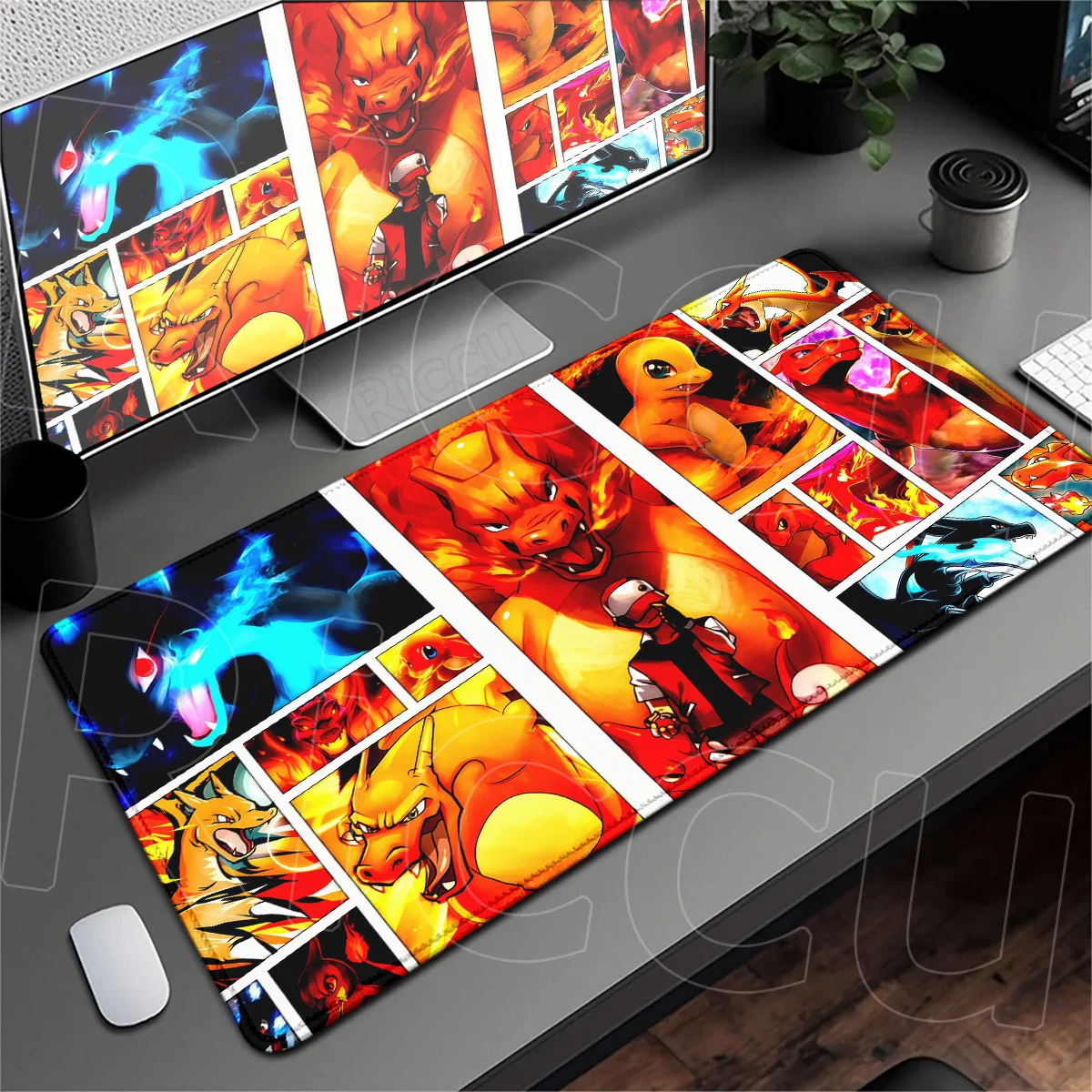 

Locking Edge Washable Computer Desktop Mat XXL PC Laptop Anime Gaming Mouse pad P-Pokemon Charizard Keyboard Carpet Rubber Base