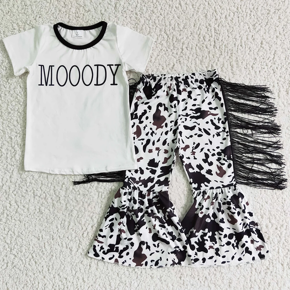 

New Fashion Toddler Girl Clothes Set Tassel Design Boutique Kids Clothes Girls Bell Bottom Outfits Moody Fashion GIrls Clothing