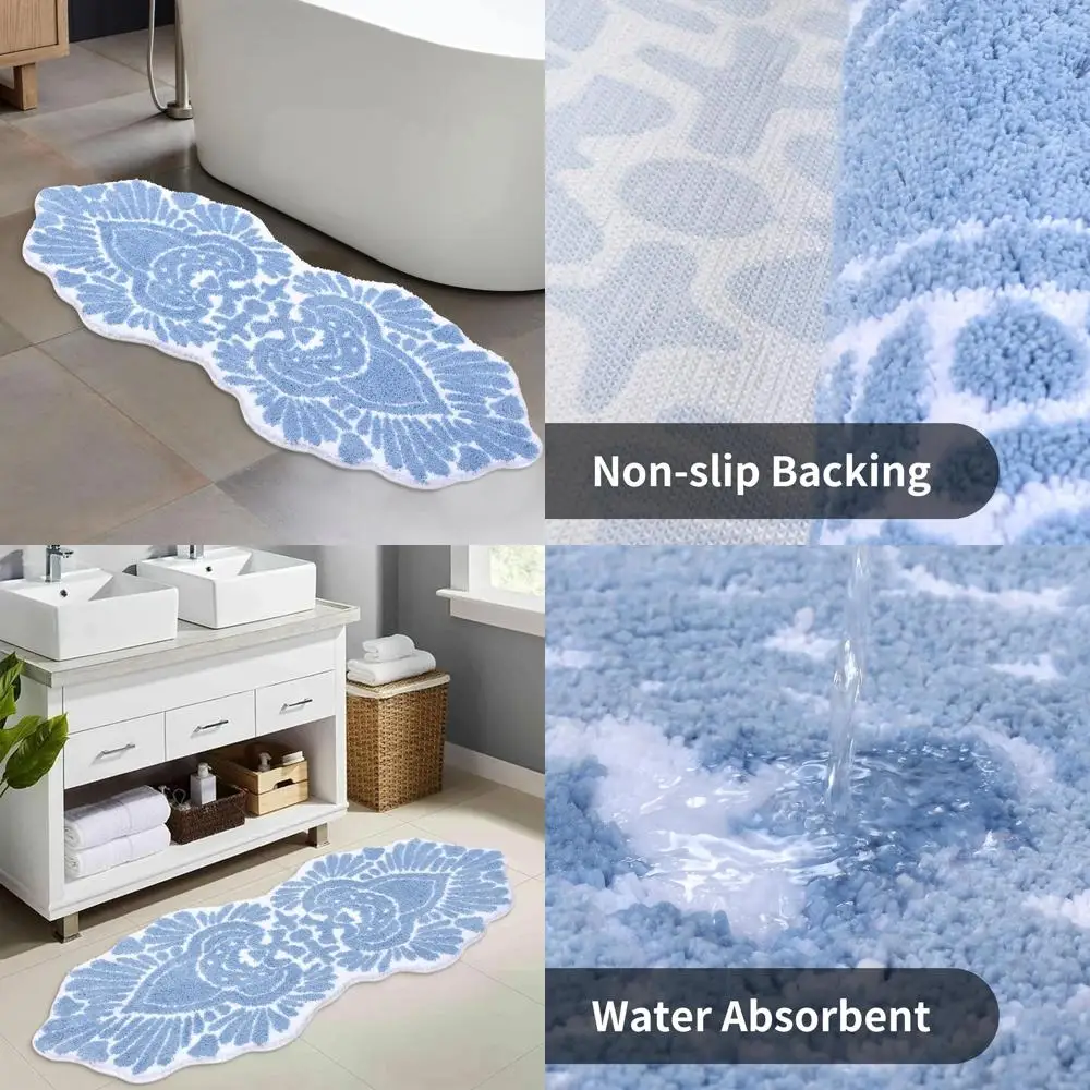 

Light Blue 24x60 Non-Slip Absorbent Bath Mat for Bathroom, Machine Washable Carpet for Hallway and Shower