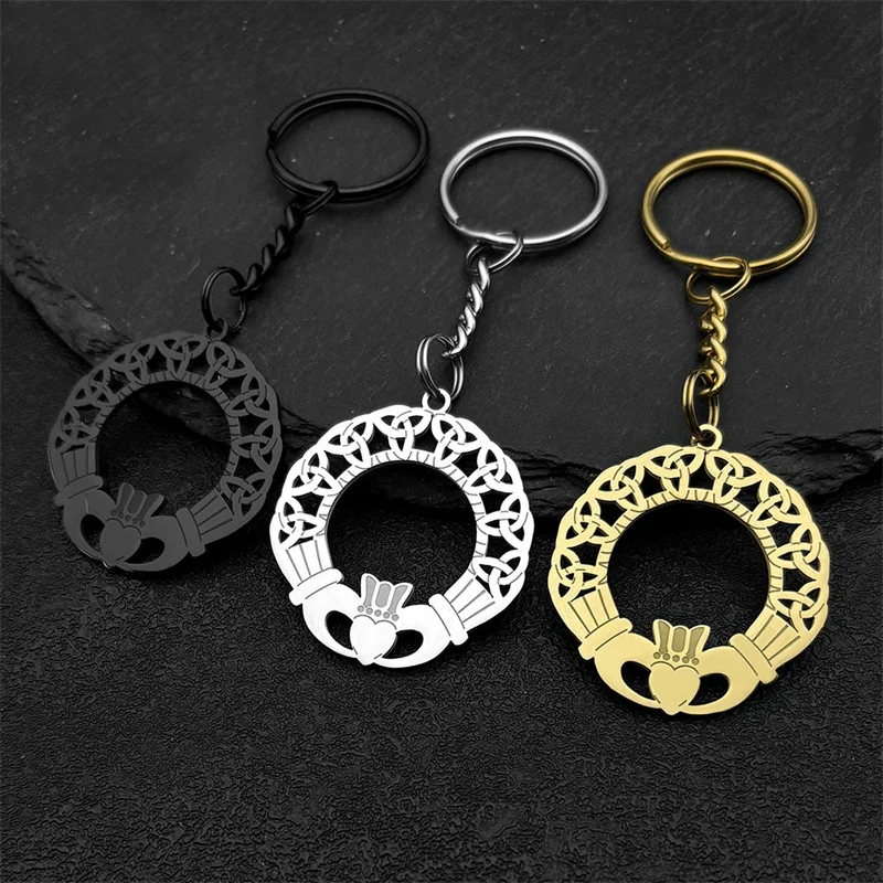 

Viking Celtic Knot Hand Heart Keychain for Women Men Stainless Steel Gold Color Retro Amulet Key Ring Jewelry Gifts