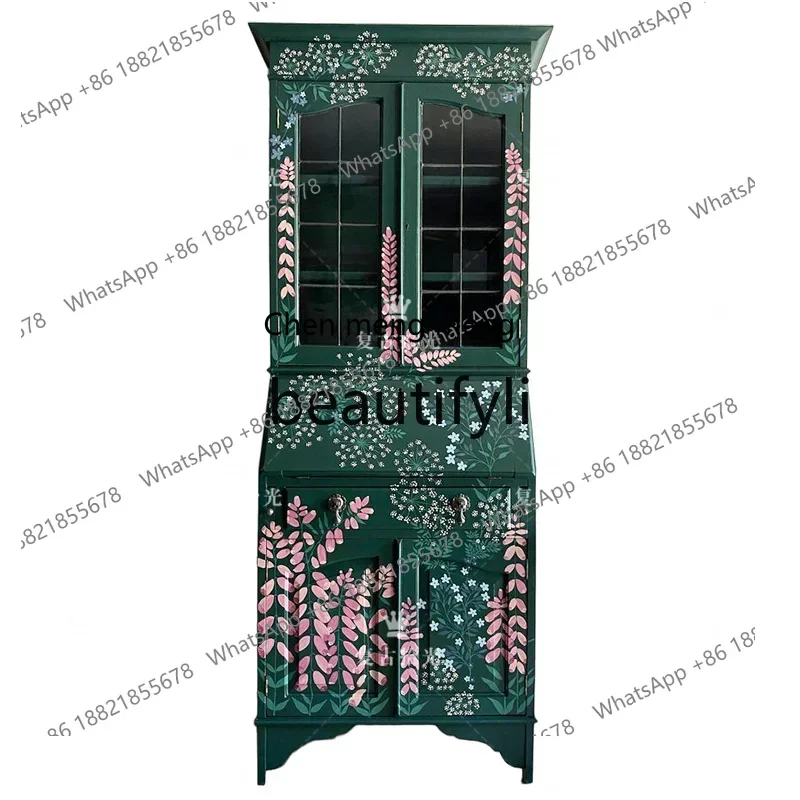 xz1Retro style solid wood locker painted dining side cabinet living room storage against the wall desk decorative cabinet