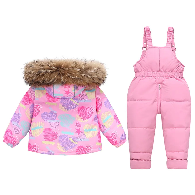 OLEKID 2025 Children Girls Winter 2pcs Clothes Set Real Fur Baby Girl Down Jacket Toddler Girl Jumpsuit 1-5 Years Kids Outerwear