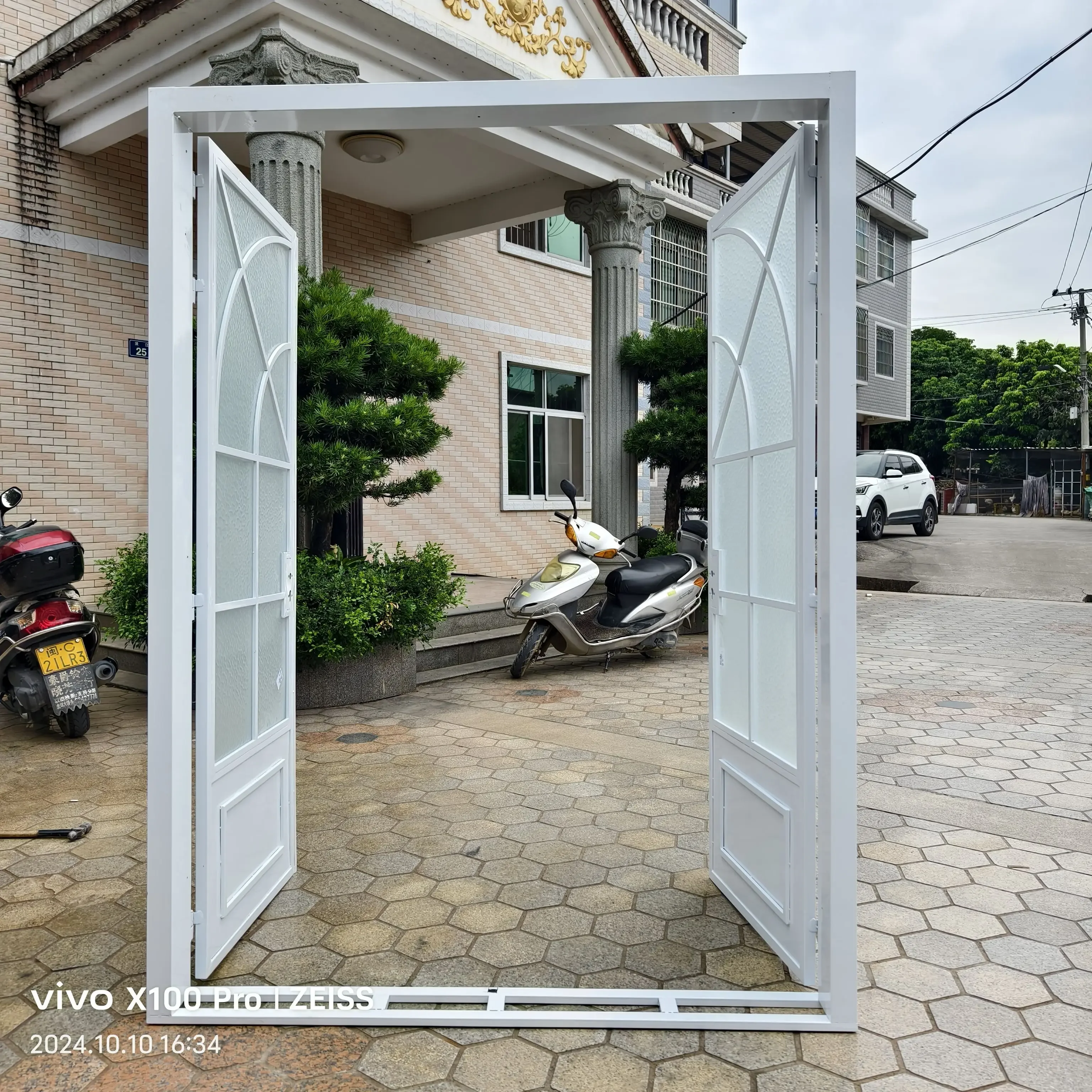 French wrought iron arched retro extremely narrow arc glass double open custom partition door shop paint opposite door
