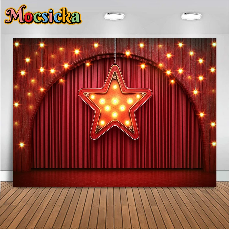 Mocsicka Pentagram Photo Backdrop Red Screen Stage Decoration Background Photography Prop Birthday Wedding Party Supplies Banner