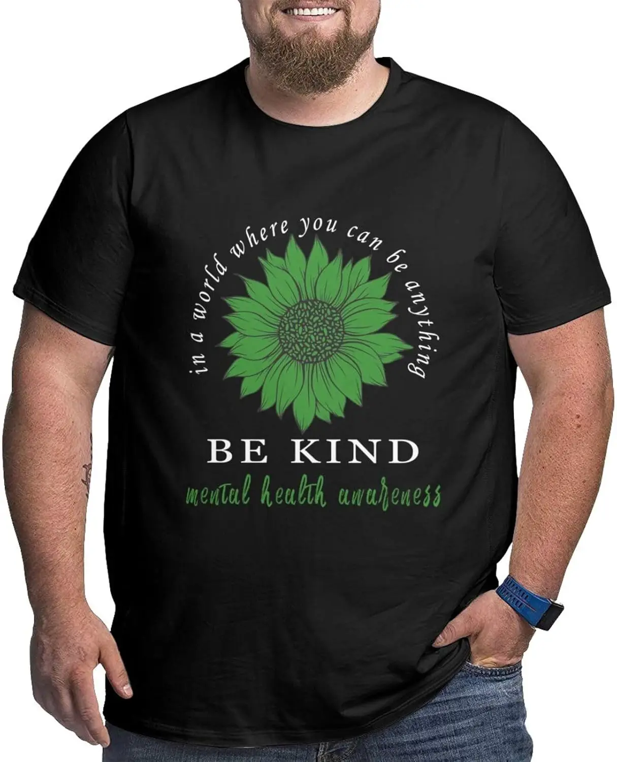 Big And Tall Shirts For Men Mental Health Awareness Be Kind Plus Size T-Shirts 100% Cotton Trendy Y2K Short-Sleeve Tee – Soft, Quick-Drying, & Moisture-Wicking; Ideal for Sports or Casual Wear; Great Gift for Christmas or Halloween.