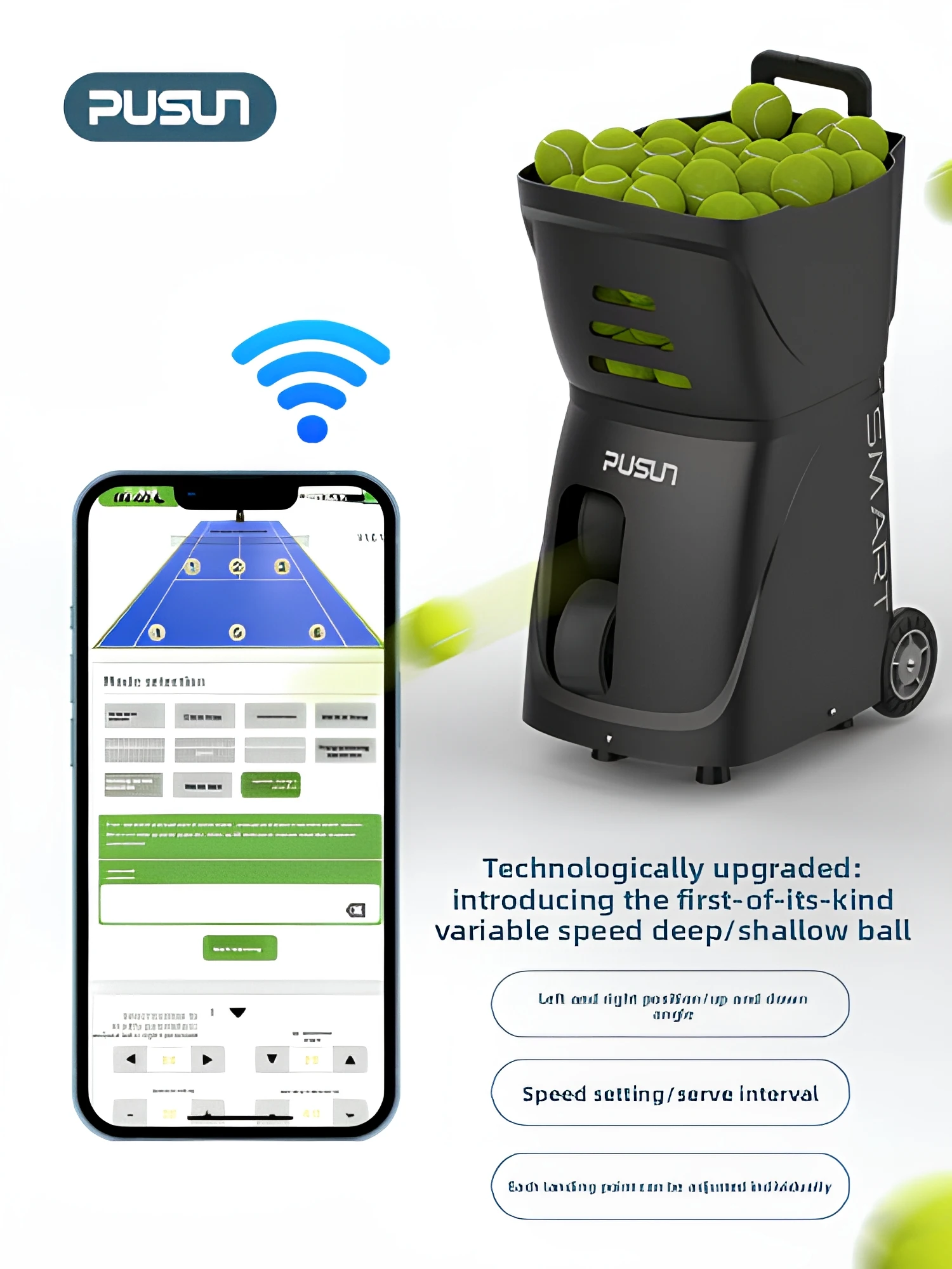 PUSUN PT-Smart Intelligent Adjustable Serve Frequency Tennis Ball Machine Server Coach Ultra-light Topspin Trainer APP Remote