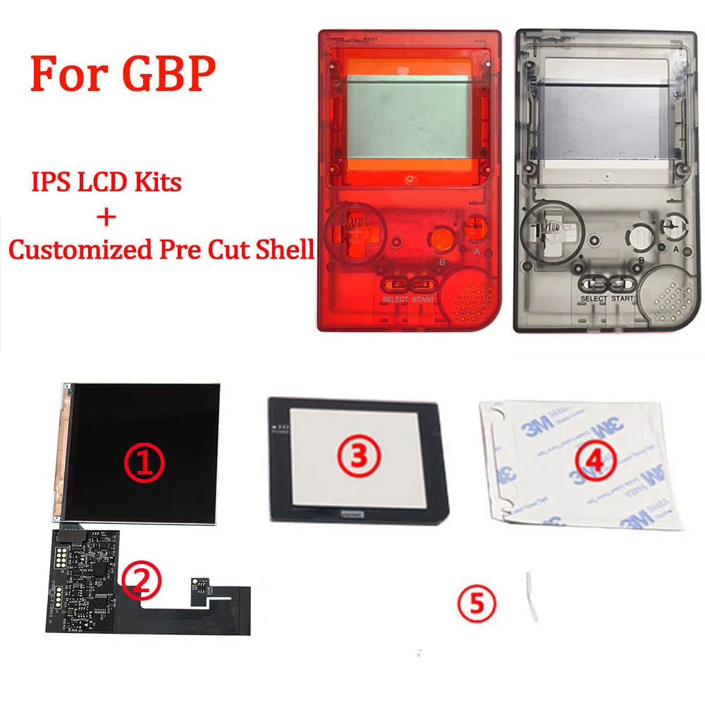 

High Brightness Dot to Dot Full Screen IPS LCD Screen Lens Kits With Customized Housing Shell Sets For GameBoy GBP Pocket