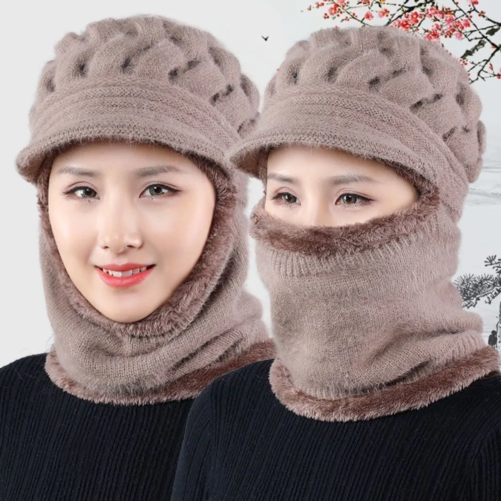 

Balaclava Hat Coral Fleece Scarf And Hat Set Soft Thickened Hooded Thermal Cap Elastic Plush Knitted Scarf Keep Warm