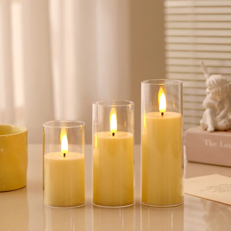 

Акриловые беспламенные мерцающие светодиодные свечи на батарейках, имитирующие пластиковые столбчатые свечи, для домашнего декора, создания атмосферы, ночник