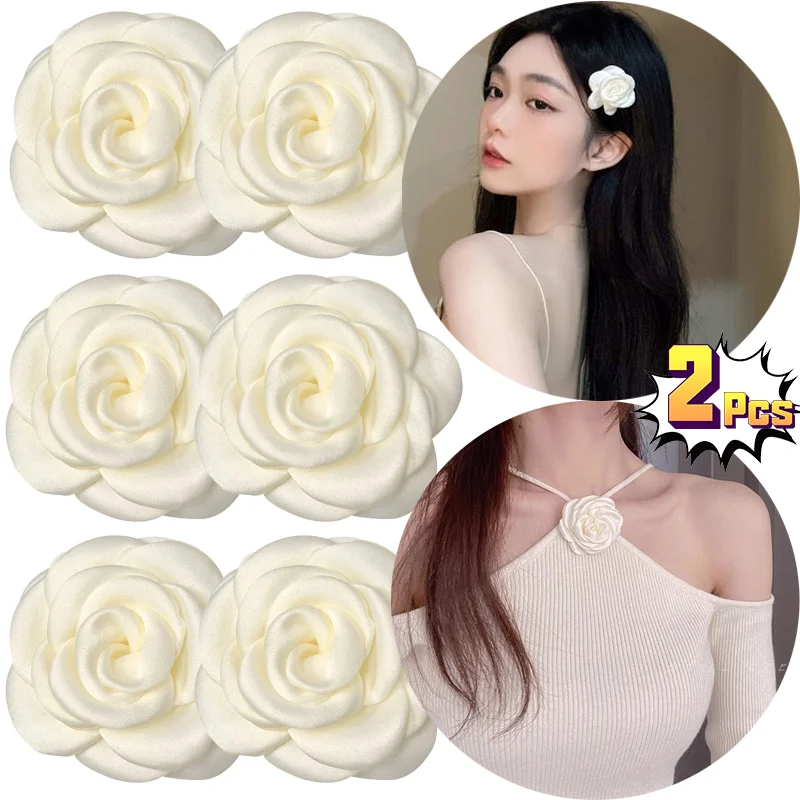 Camellia Flower Brooch Hair Clip Vintage Fragrant Style High-end Feeling Hairpins Cream Color Gentle Celebrity Hair Accessories