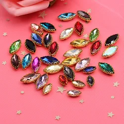 Claw Rhinestones Mix Color Horse eye  Flatback Sewing Rhinestones Shiny Crystals Stones Gold Base Sew On Rhinestones For Clothes