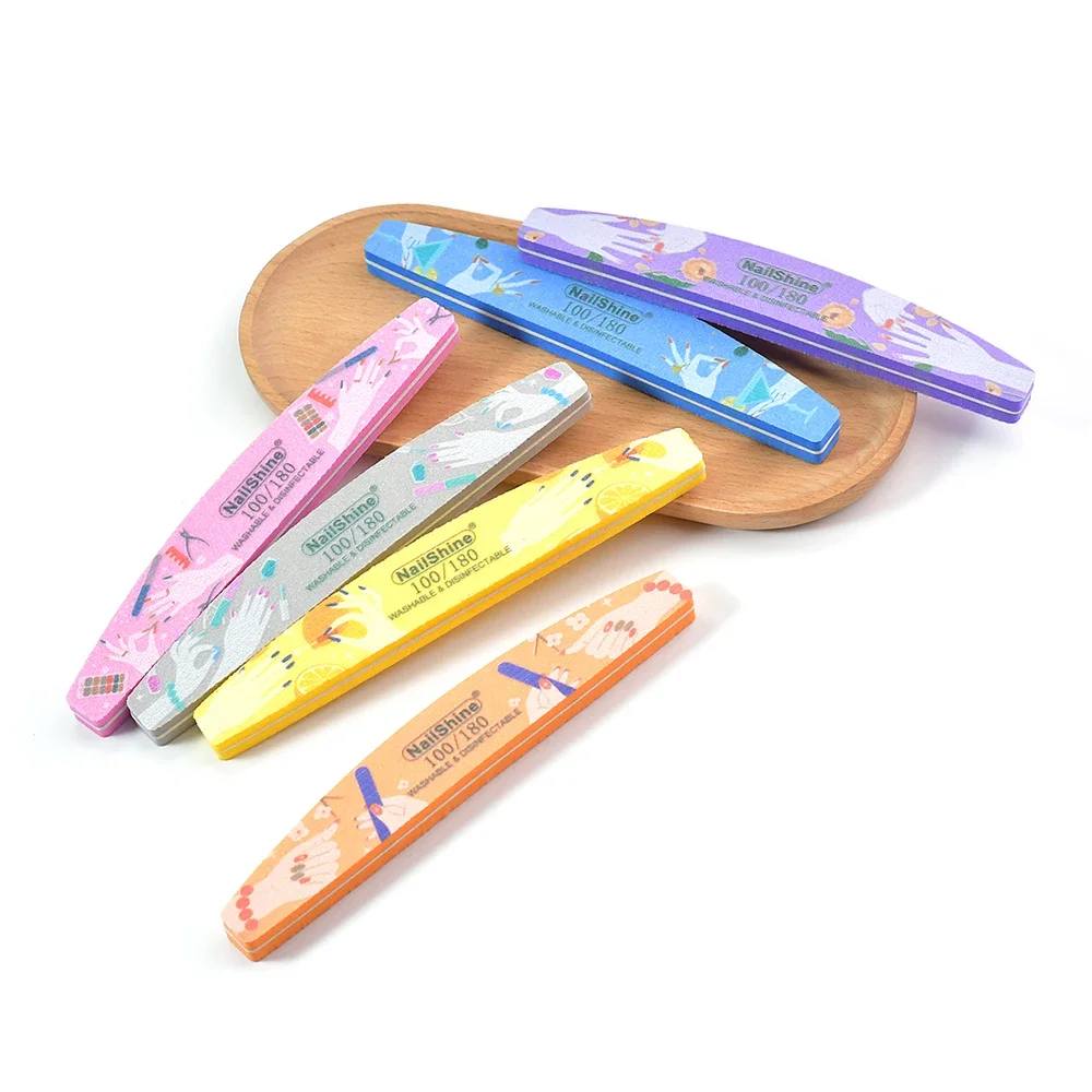 5/10 قطعة اليد المطبوعة المهنية ملف الأظافر الإسفنج ملف تلميع طحن هلام الملمع الجير مانيكير مسمار أدوات 100/180 حصى #2