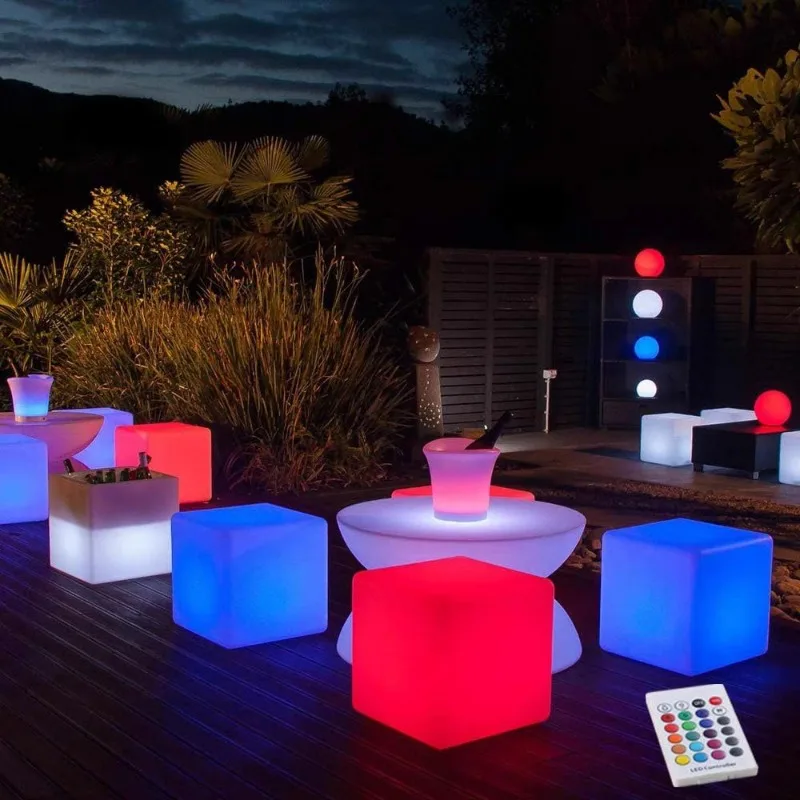LED Illuminated Stools Adjustable Color Durable Sunscreen Square Lights Waterproof Creative Design Outdoor Lighting Furniture