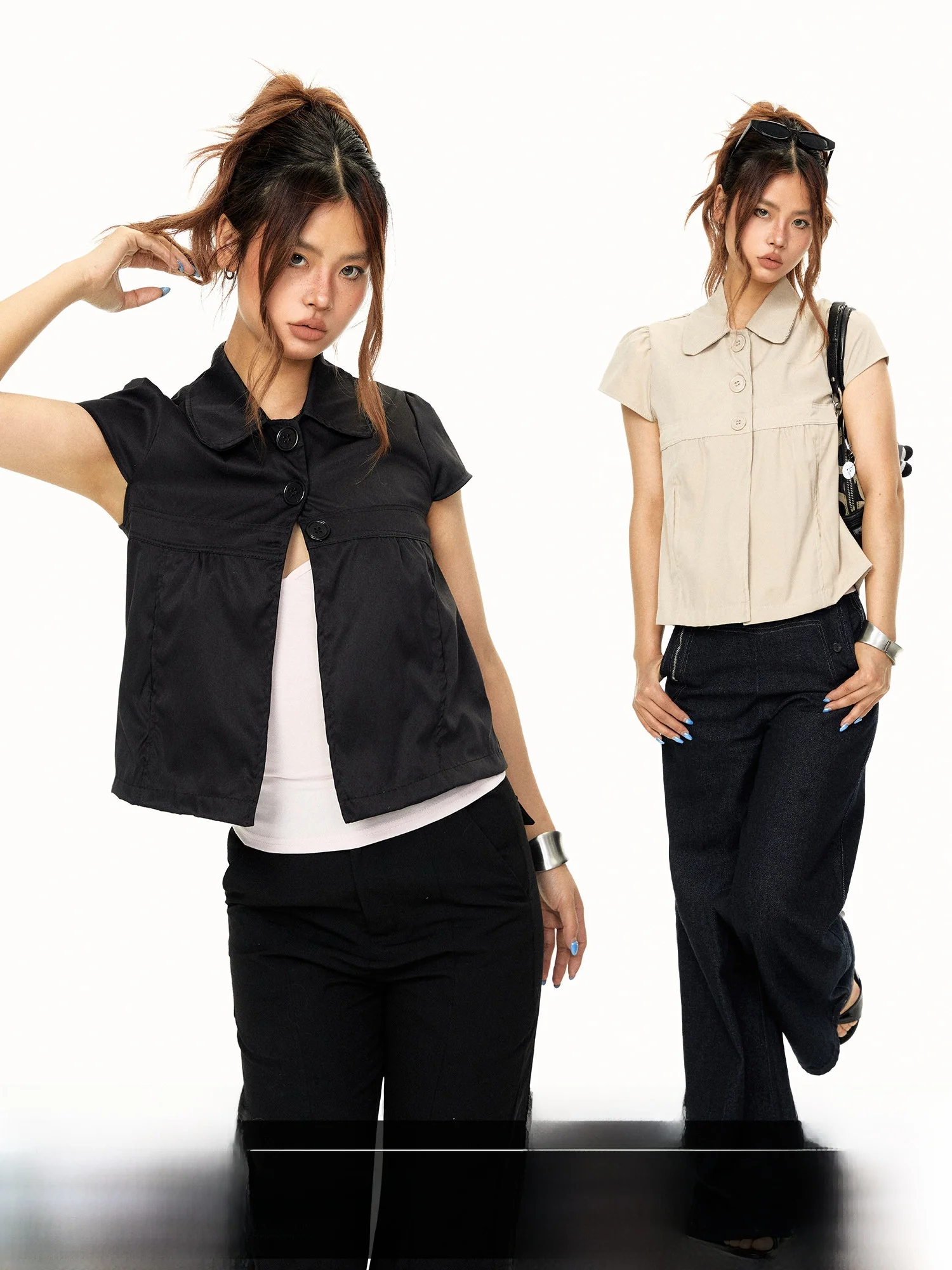 

Blackbb Retro Button up Short Sleeve Shirt Women's Summer Design Loose Casual Versatile Short Length Top Casual Style Loose Fit