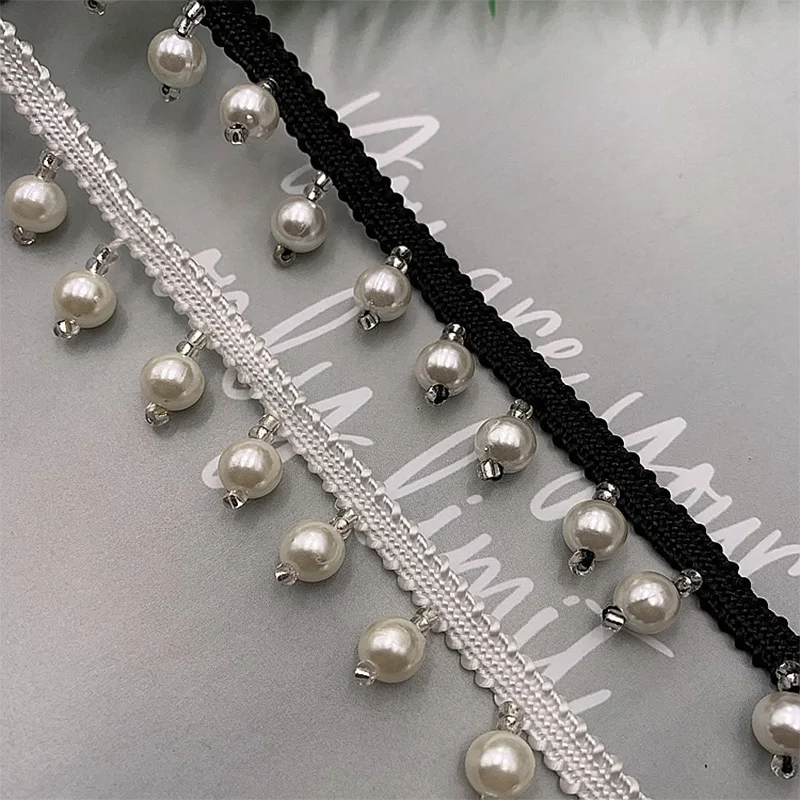 1.5cm Wide Black White Beaded Handmade Ribbon Wedding Dress Collar Neckline 3D Lace Applique DIY Trim Guipure Sewing Decoration