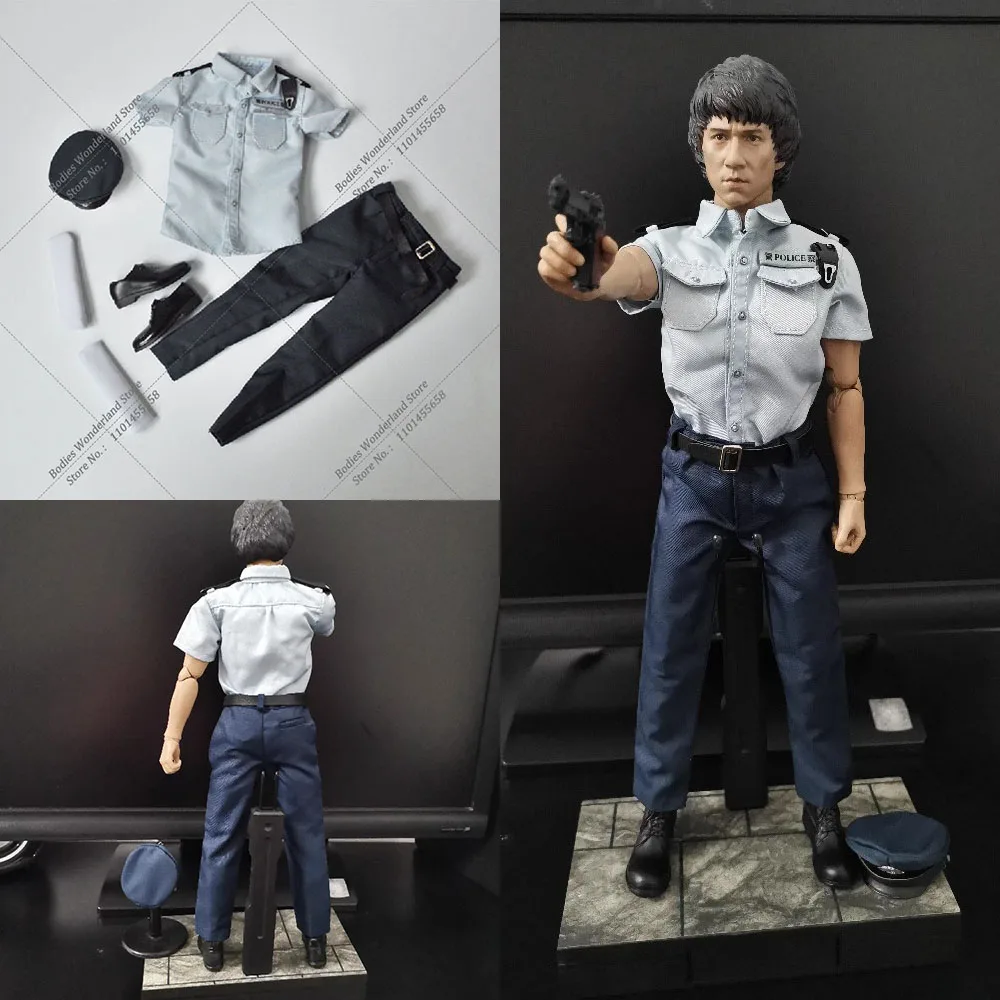 

MOE TOYS 1/6 Scale Men Solider Set Hongkong Police Short Sleeved Shirt Pant Suit Clothes Leather Shoes for 12'' Action Figure