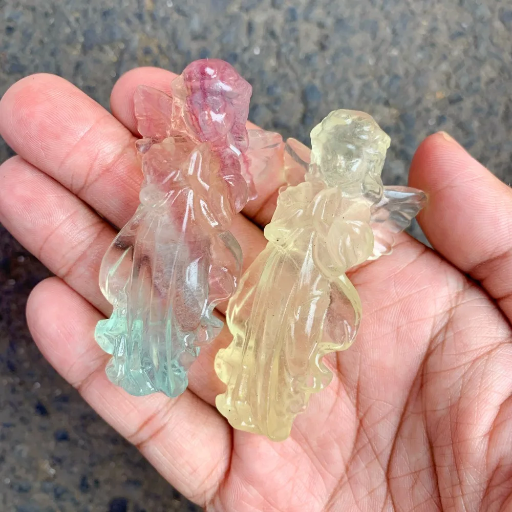 Rainbow Fluorite Crystal Angel Carving, Exquisite Candy Fluorite Angel Goddess, Home & Office Decor, Crystal Gifts, Meditation