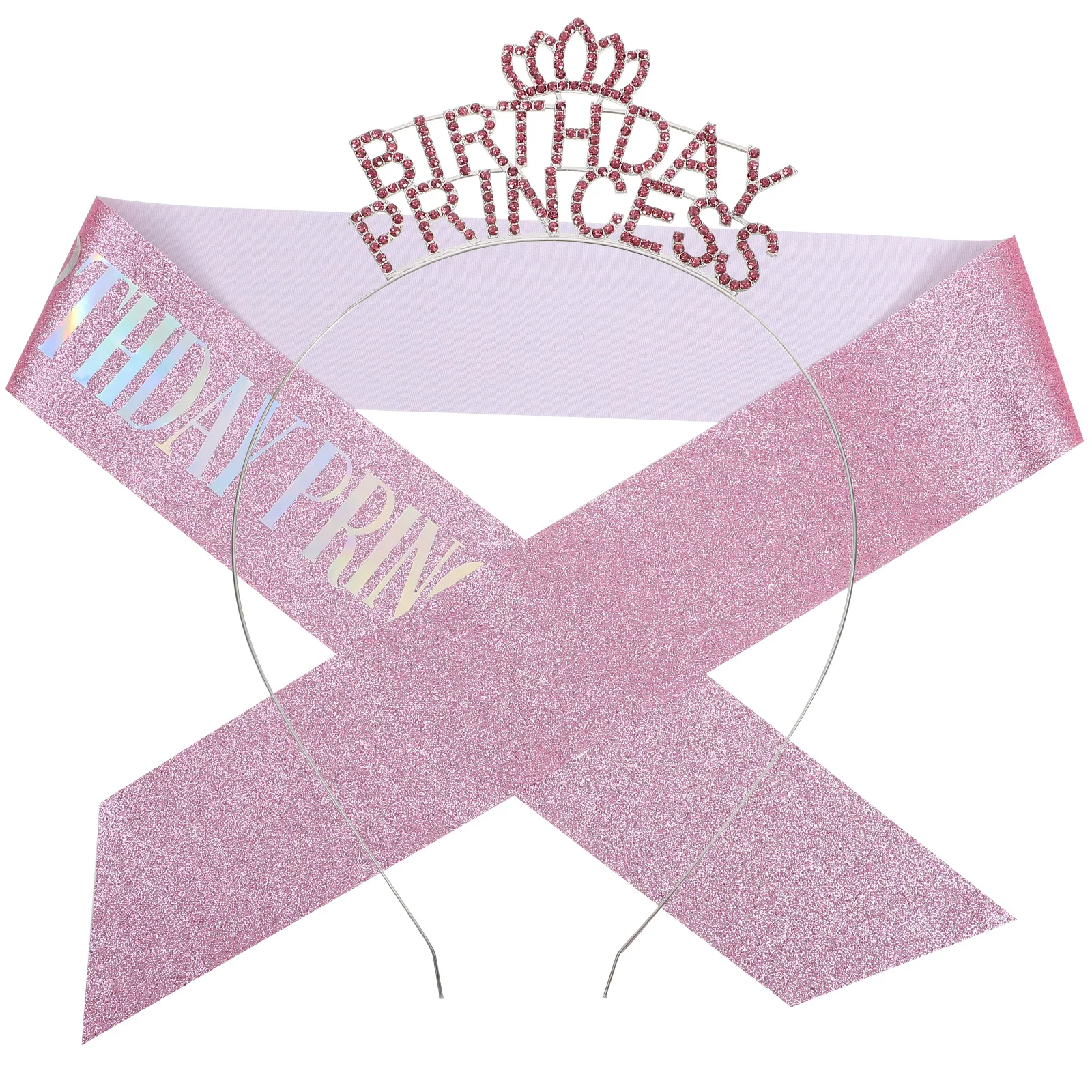 

Princess Crown Headb Birthday Sash for Women Pink Set Shiny Rhinestone Headdress Party Decorations Sweet Appearance Accessories