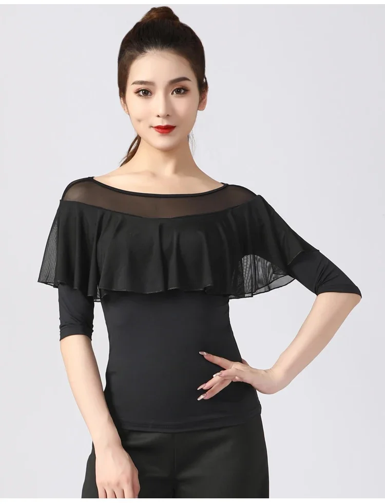 

Modern dance top women's national standard dance ruffled sleeves Latin dance costume tops competition performance practice cloth