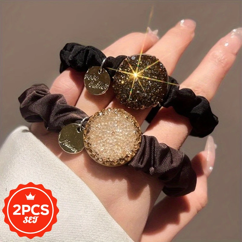 

2Pcs/set Temperament, Hair Tie Simple Rhinestone Headband, New Style of Large Intestine Headband for Women, Hair Elastic