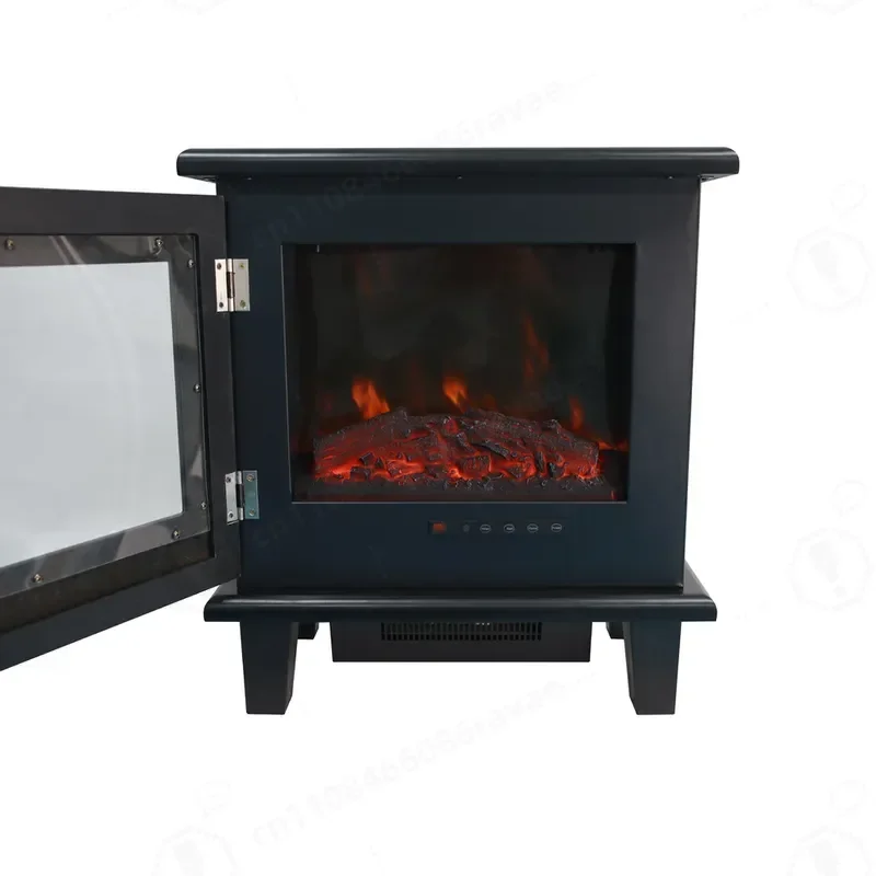 Household Freestanding Electric Fireplace with 3D Simulated Flame and Faux Log Design European Style Space Heater for Home