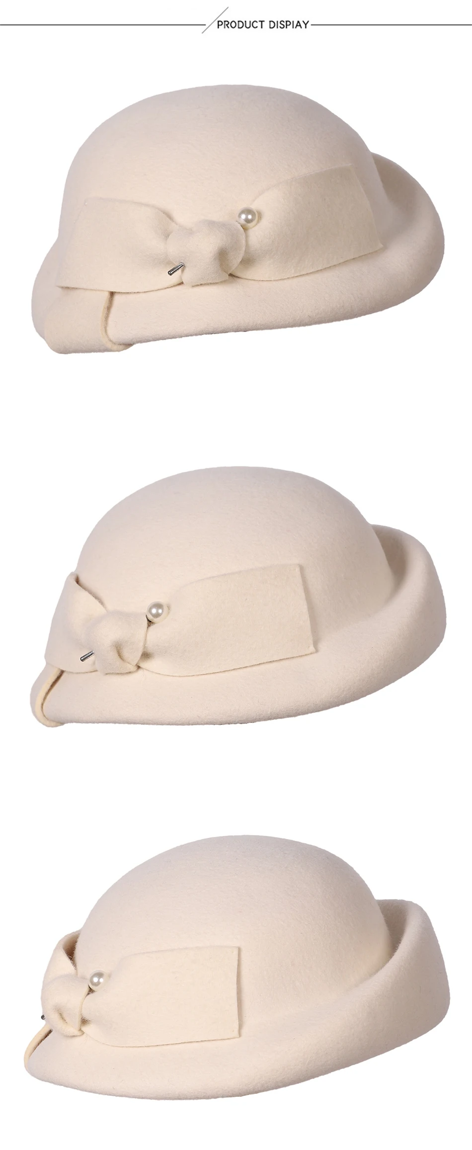 FS Luxuriöser Wollhut für Damen, eleganter blauer Teeparty-Fascinator mit Schleife, Winter-Vintage-Fedora, Chapeau Femme – Detail 6