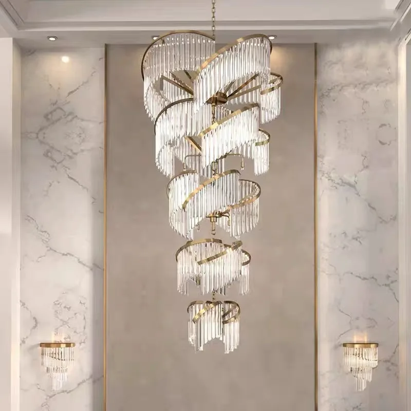 Villa high living room crystal chandelier modern light luxury creative atmosphere luxury duplex hollow stair lamp