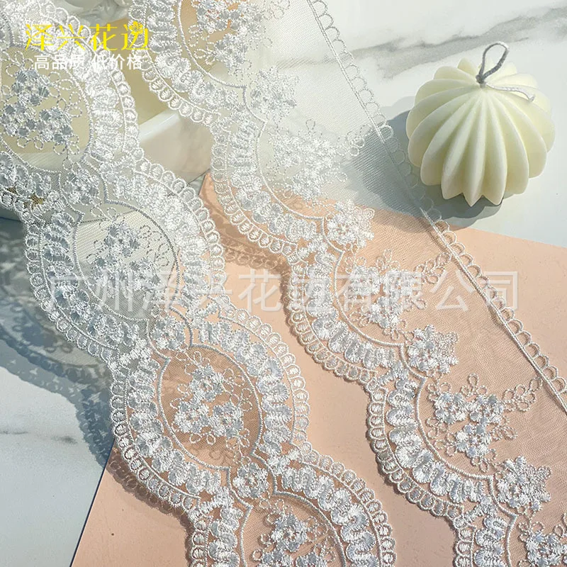 3 Yards 9.4cm wide Ivory Handmade DIY Clothing Accessories Embroidery Lace Fabric Curtains Sofa Lace Trim For Wedding Dress